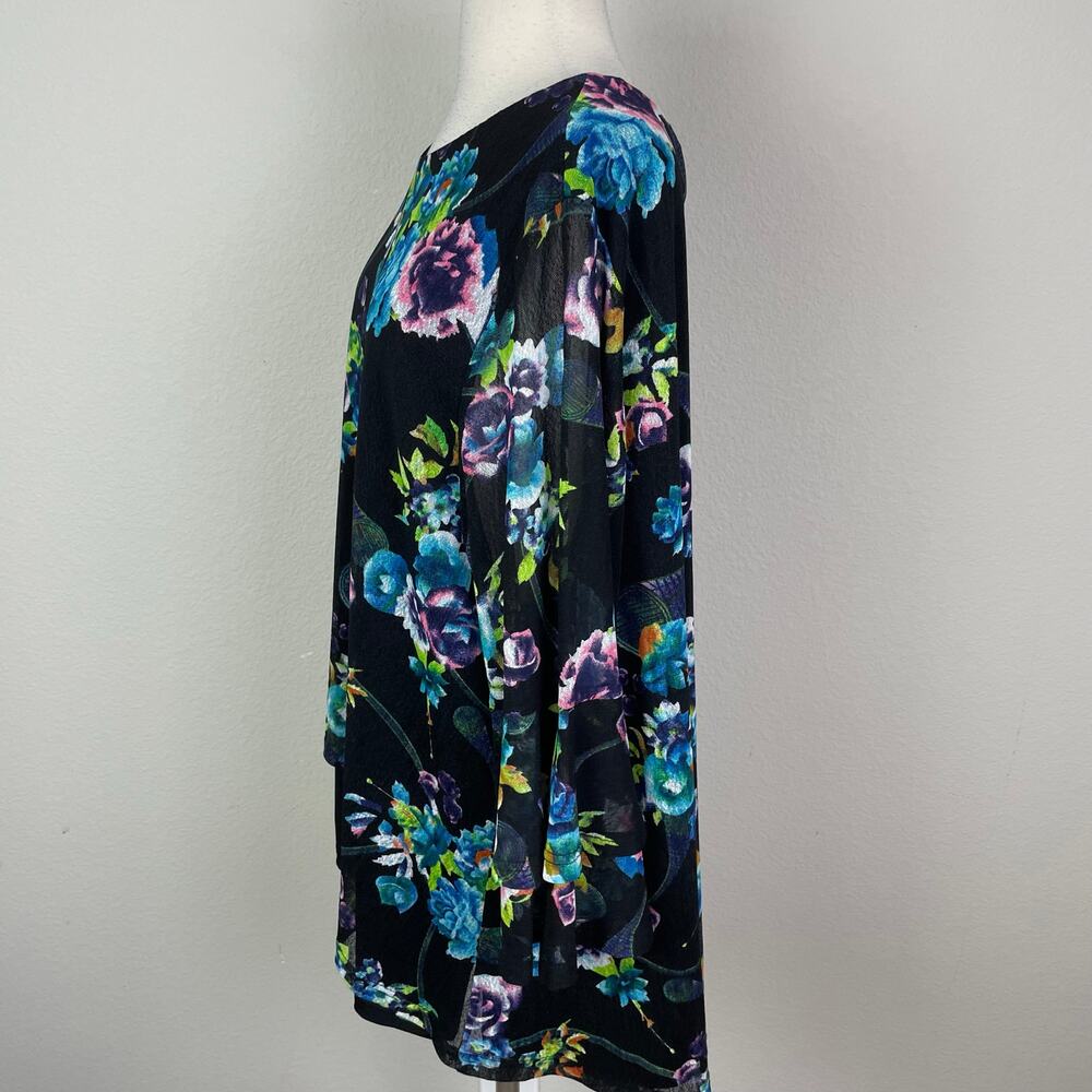 Calessa Black Floral Layer Flared Sleeve  Knit Top  *2X/3X - Picture 3 of 12